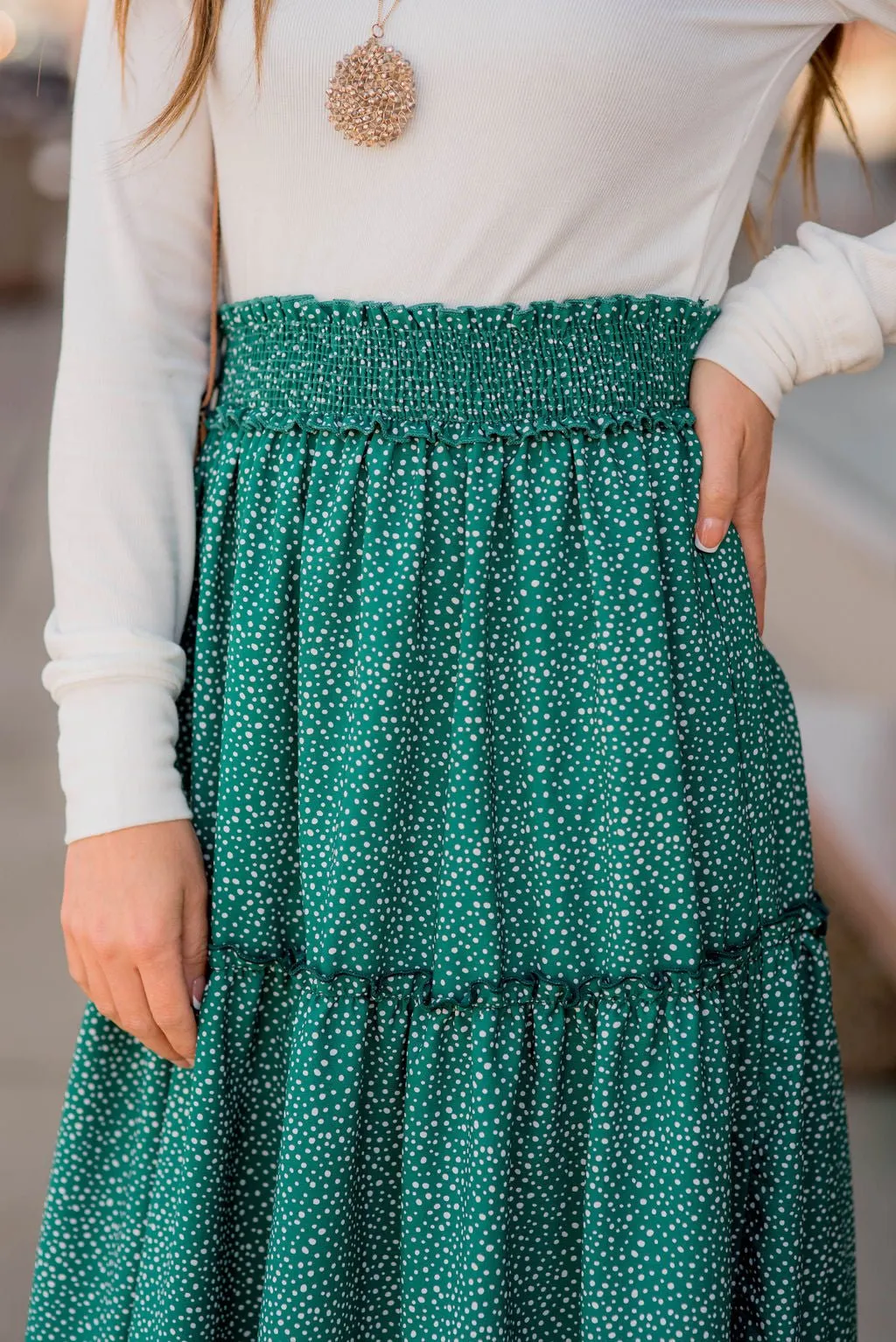 Spotted Tiered Maxi Skirt