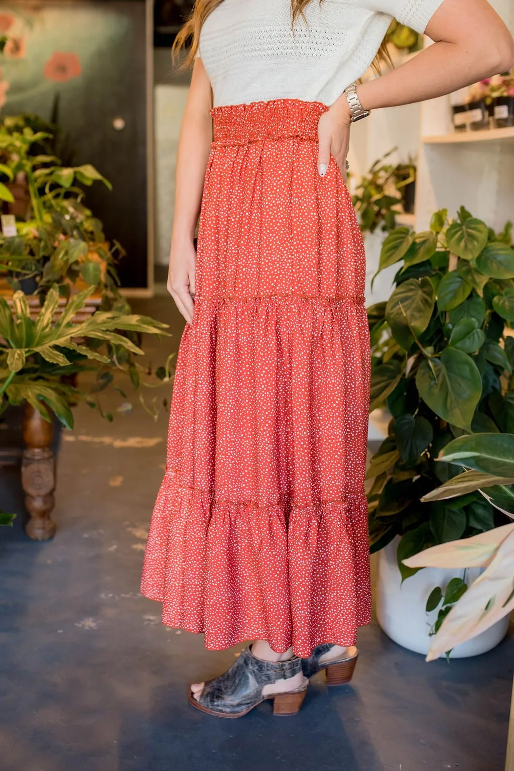 Spotted Tiered Maxi Skirt