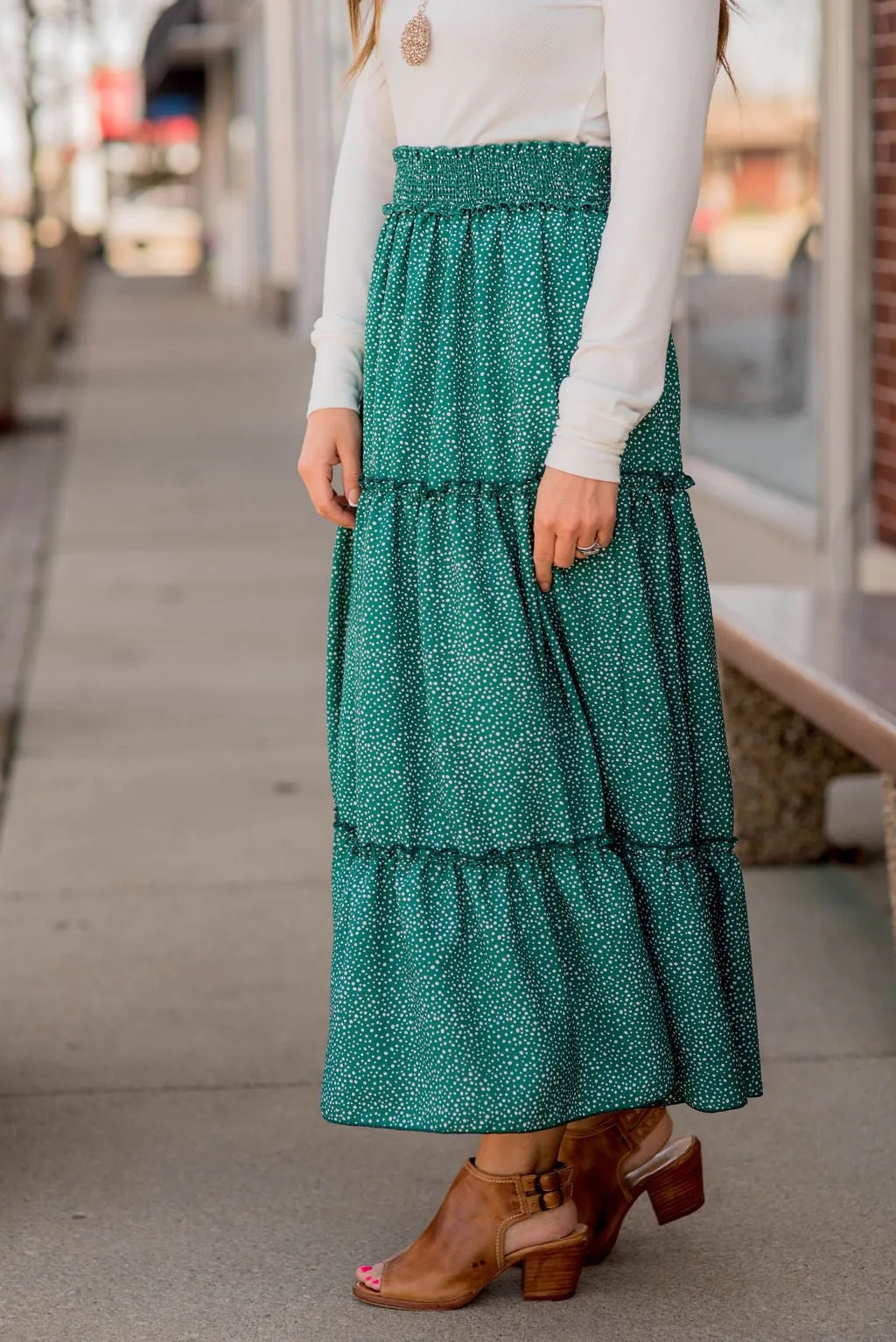 Spotted Tiered Maxi Skirt