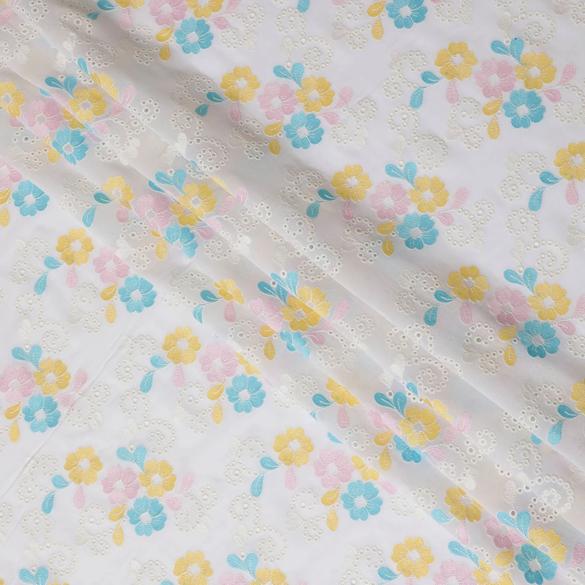 Spring Fling Cotton Voile Fabric - Bright Floral Embroidery, 110 cm Wide - Buy Online for Joyful Creations-D18130