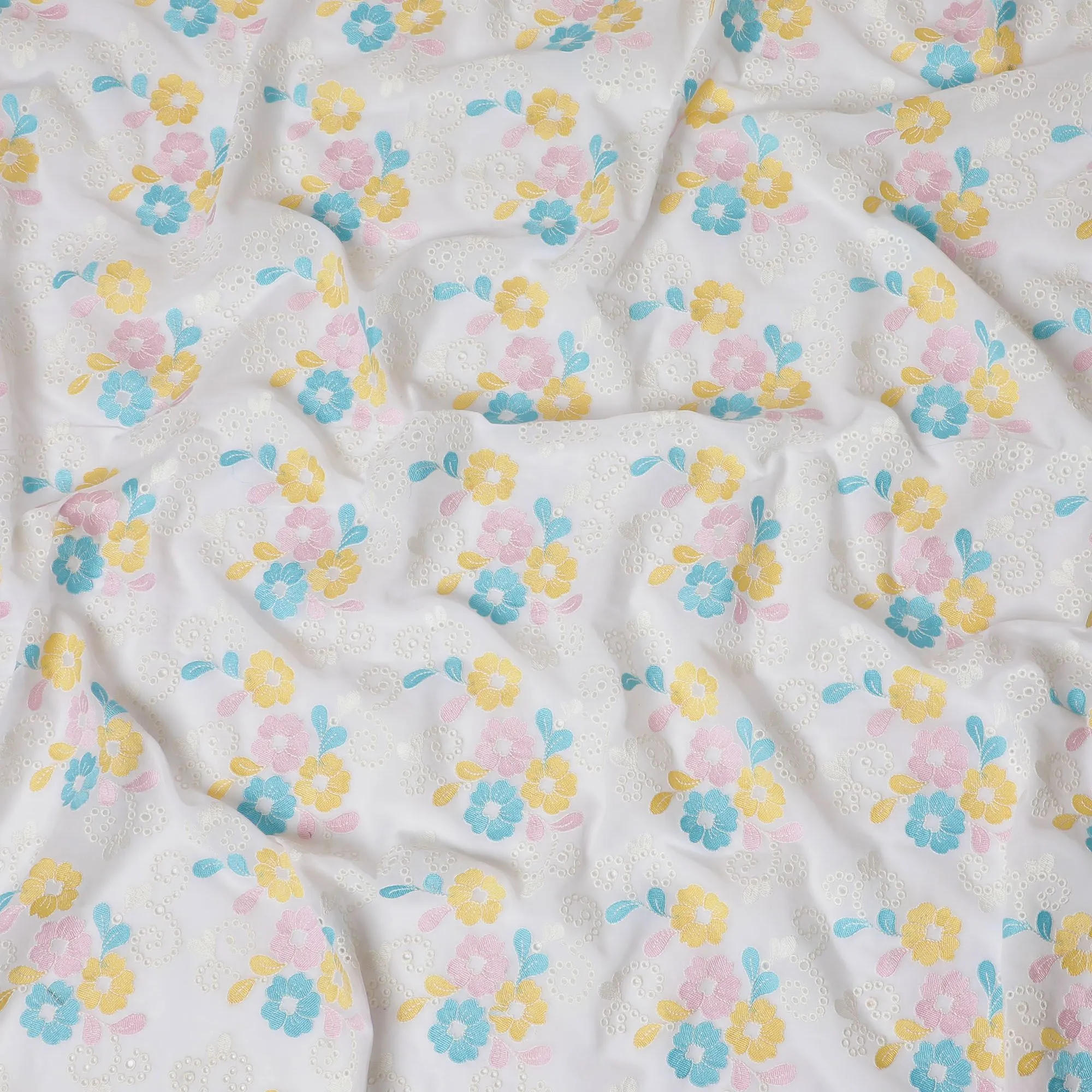 Spring Fling Cotton Voile Fabric - Bright Floral Embroidery, 110 cm Wide - Buy Online for Joyful Creations-D18130