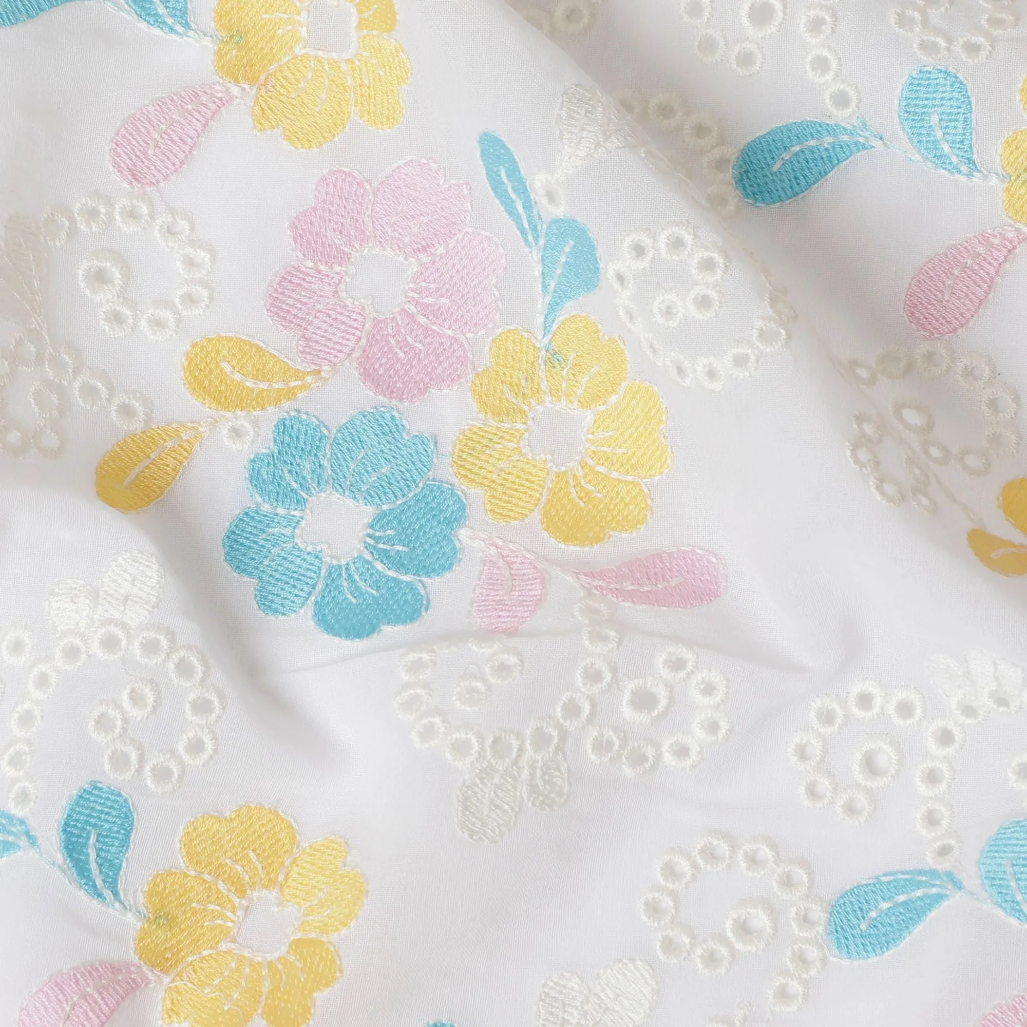 Spring Fling Cotton Voile Fabric - Bright Floral Embroidery, 110 cm Wide - Buy Online for Joyful Creations-D18130