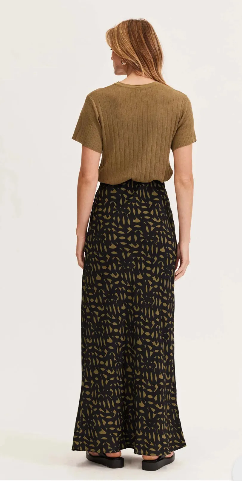 STAPLE THE LABEL Zadie Bias Maxi Skirt Black Khaki