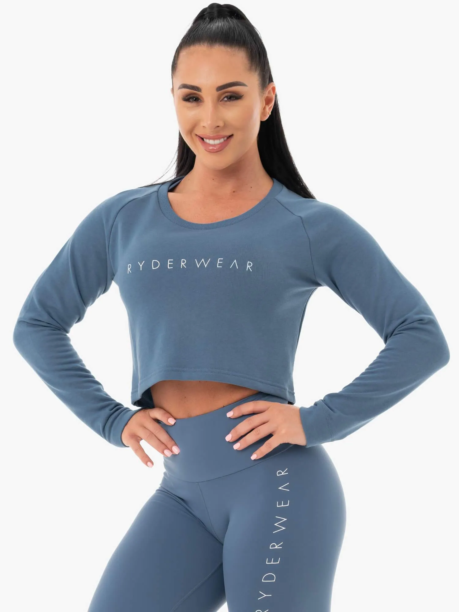 Staples Cropped Sweater - Steel Blue