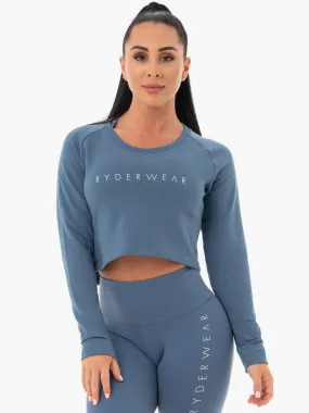 Staples Cropped Sweater - Steel Blue