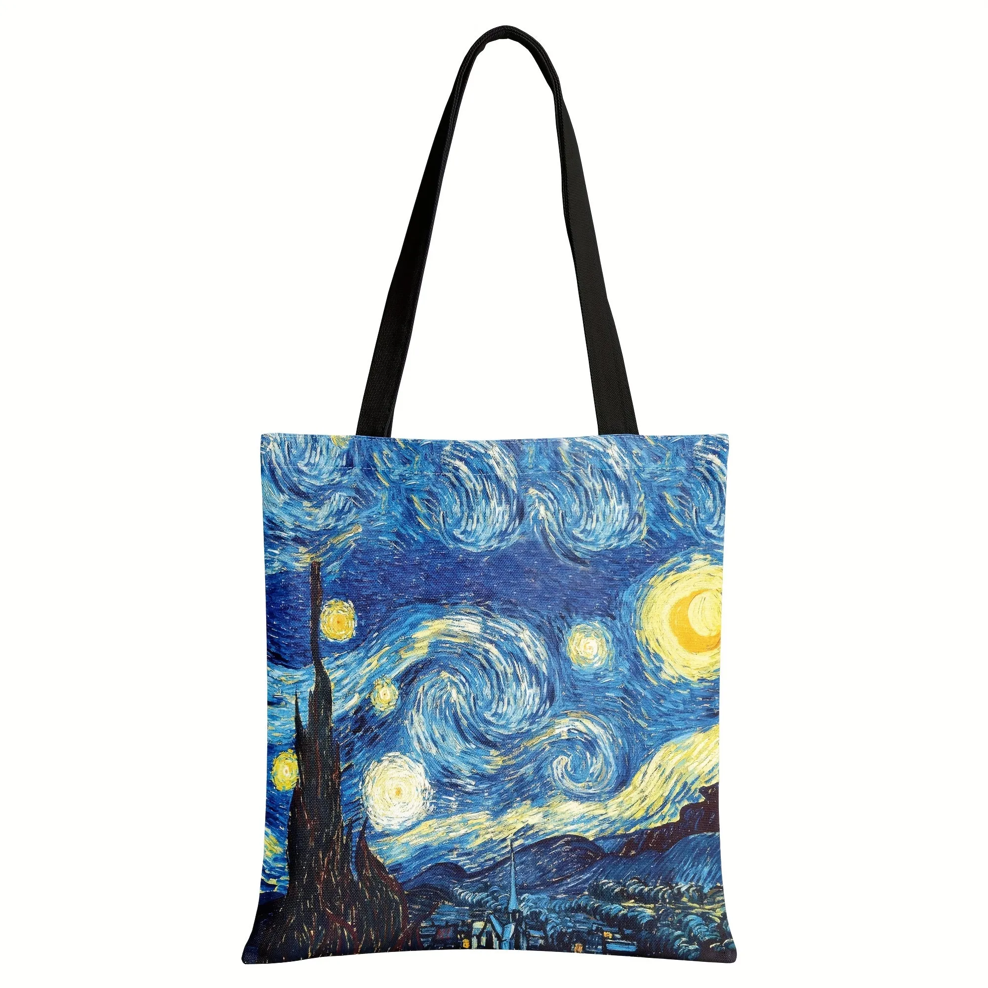 Starry Night Canvas Tote Bag, Large Capacity & Lightweight, Reusable Grocery Shopping Bag With Shoulder Strap