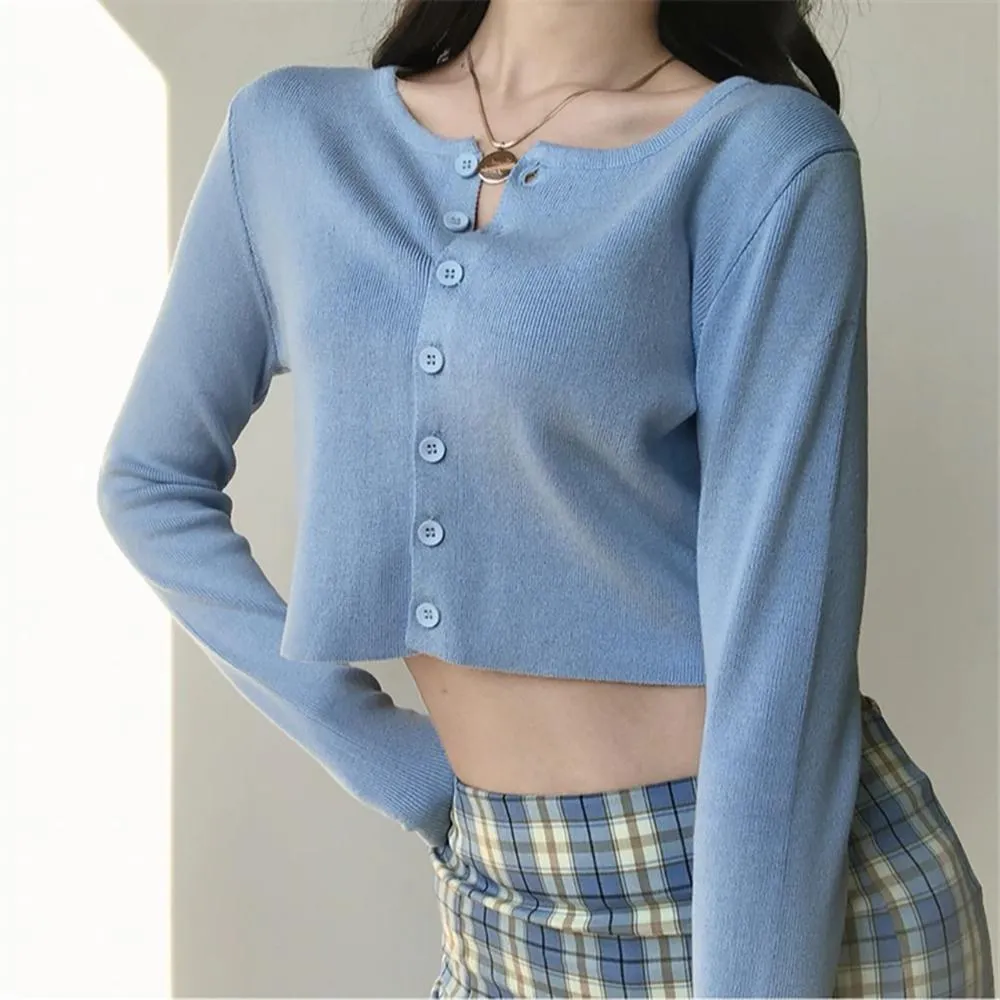 Striking Knitted Crop Top Long Sleeve Sweater