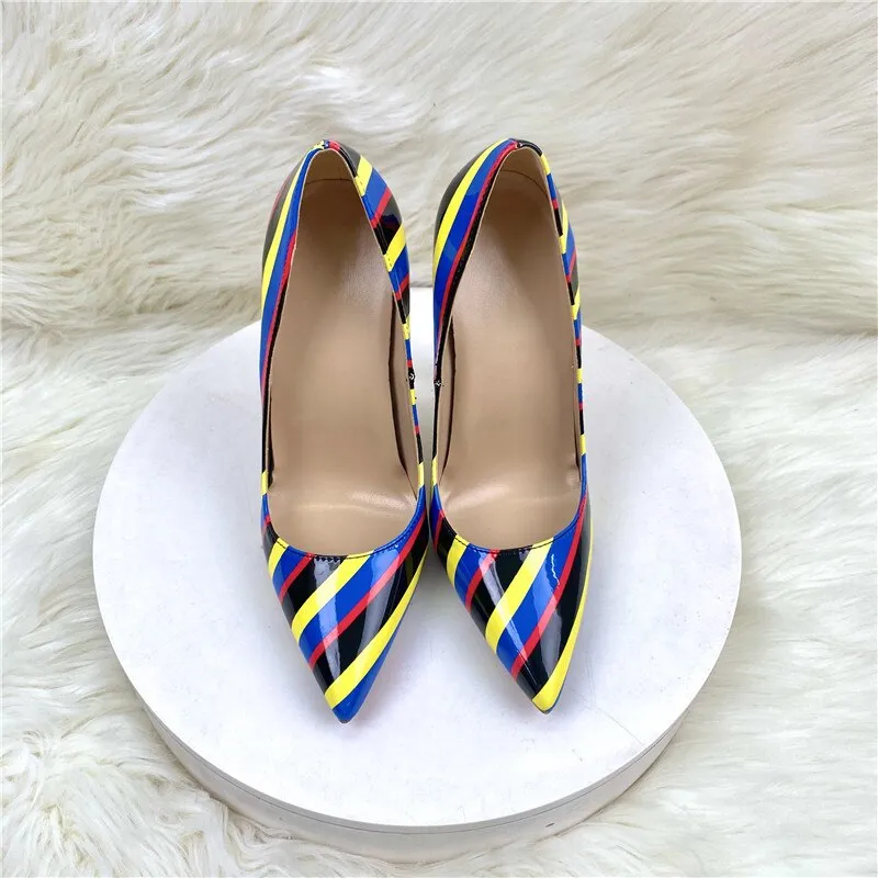 Striped Pointed Toe Slip-On Stiletto Pumps