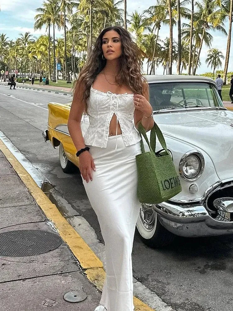 Suninheart Women Maxi White Maxi Skirt Elegant High Quality Office Lady Satin Skirt with Lining Casual Summer Skirts New Arrival