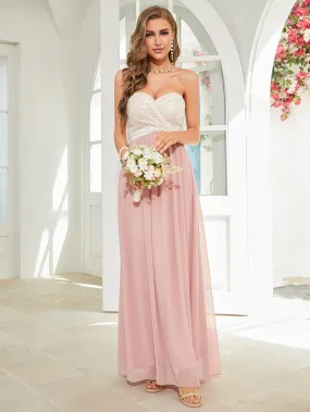 Sweet Embroidery Tube Chiffon Bridesmaid Dress