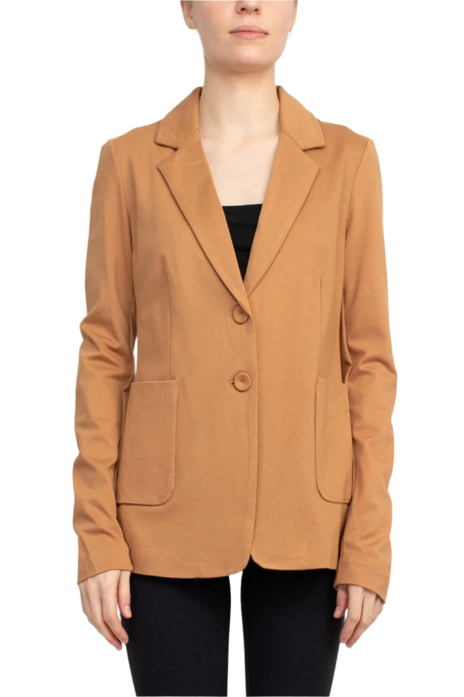 T Tahari Notched Collar Two Button Long Sleeve With Patch Pockets Knit Blazer