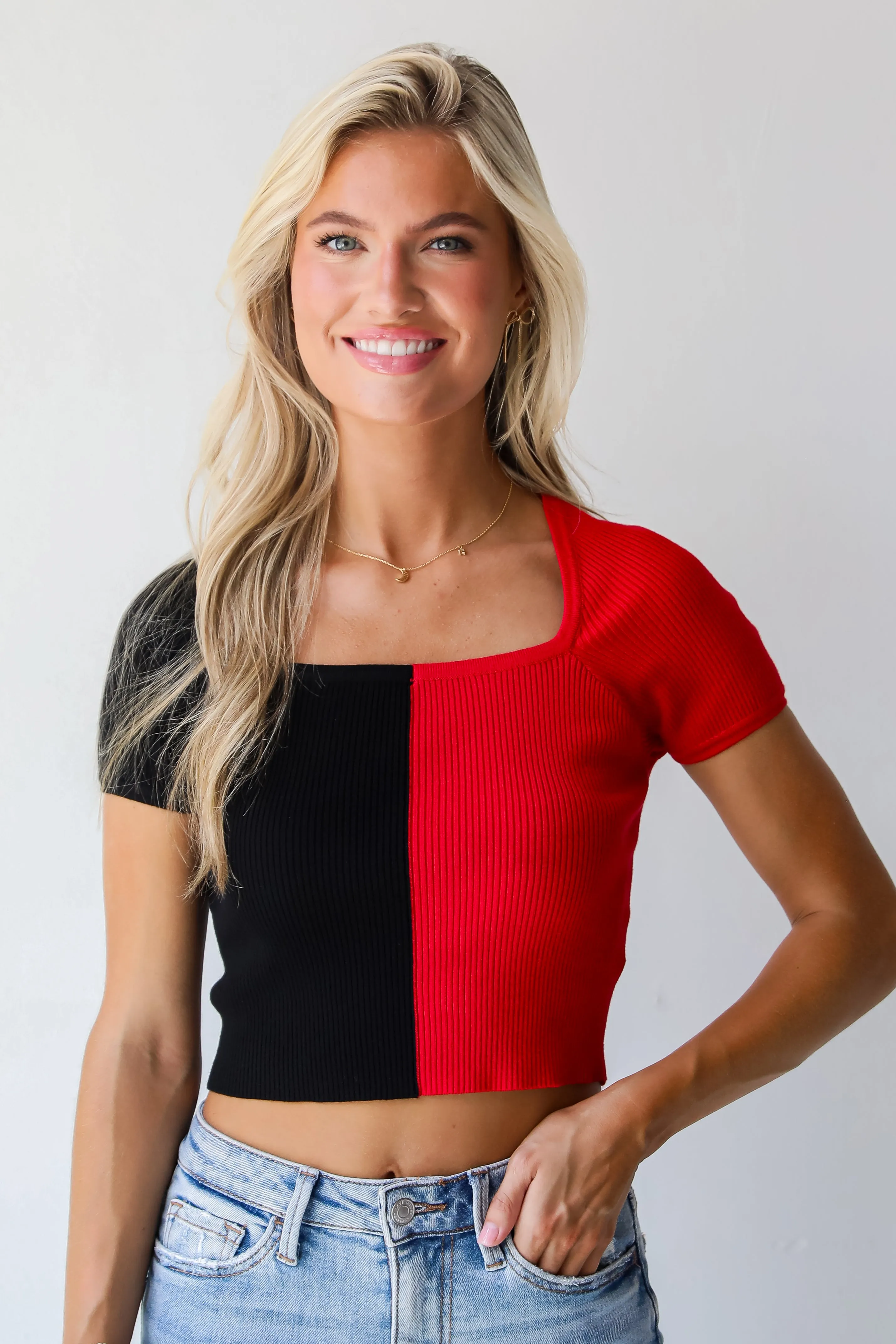 Tailgate Time Color Block Crop Top