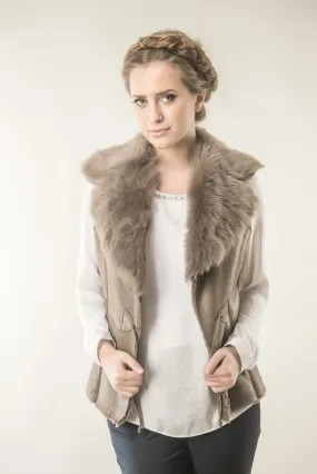 Taupe Merino Fur Nappa Lamb Leather Vest