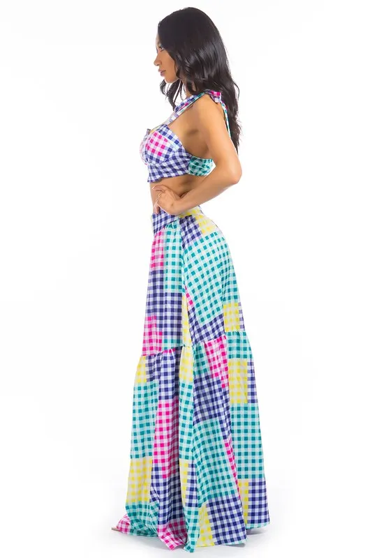 TEEK - MULTICOLOR PLAID PATCHWORK 2PC SKIRT SET