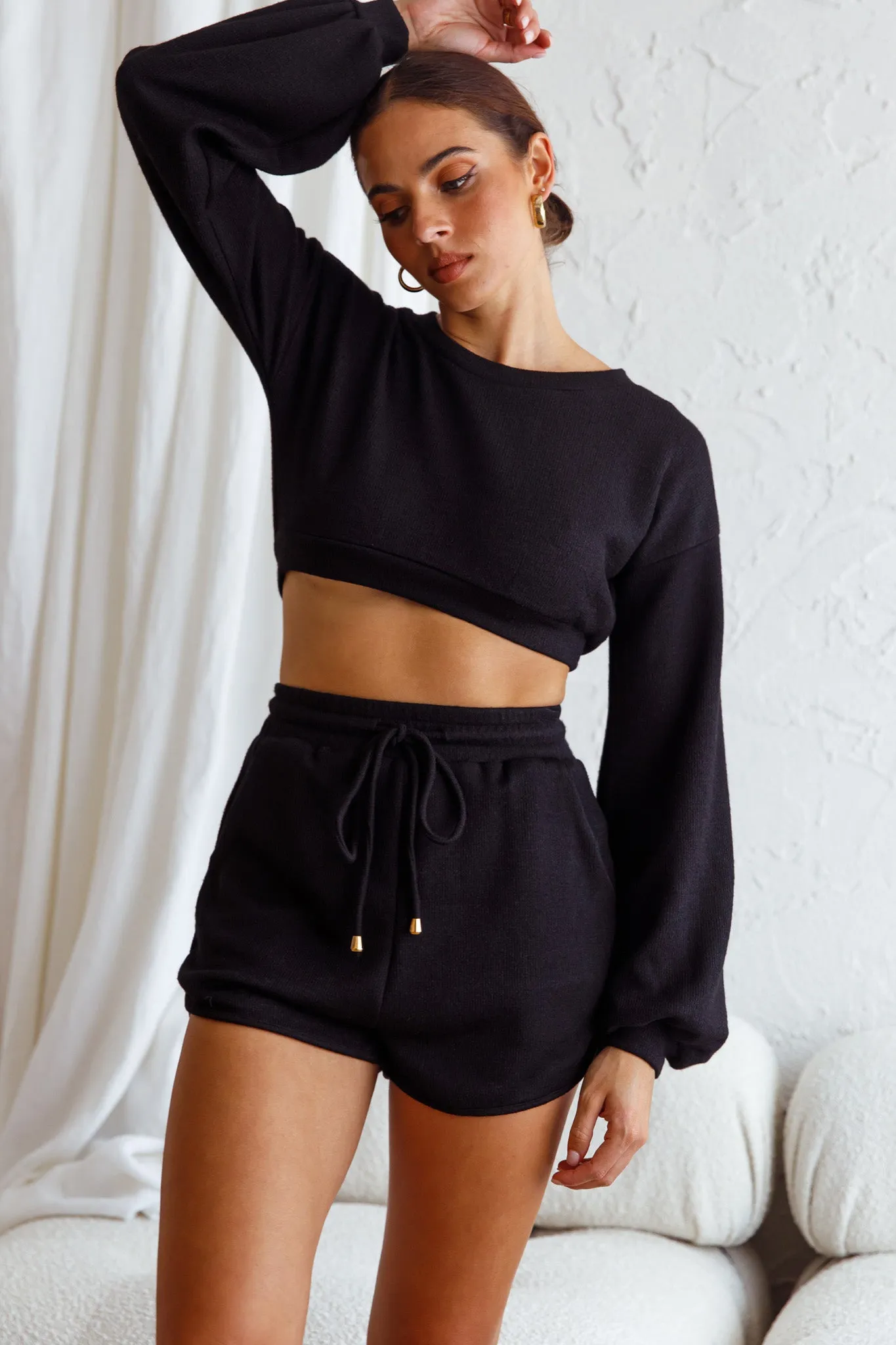 TGIF Drawstring Knit Shorts Black