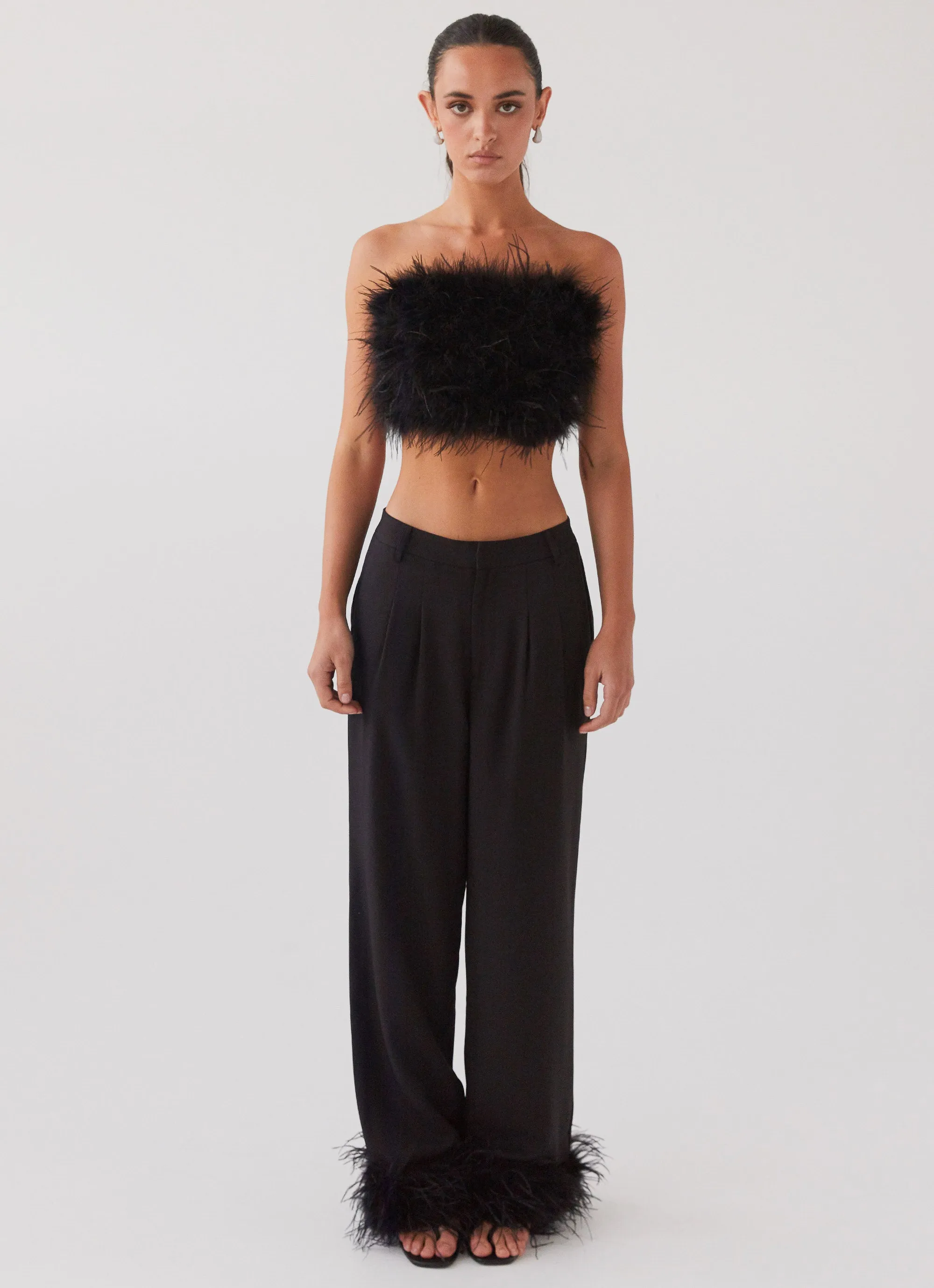 The Night Is Ours Feather Crop Top - Black