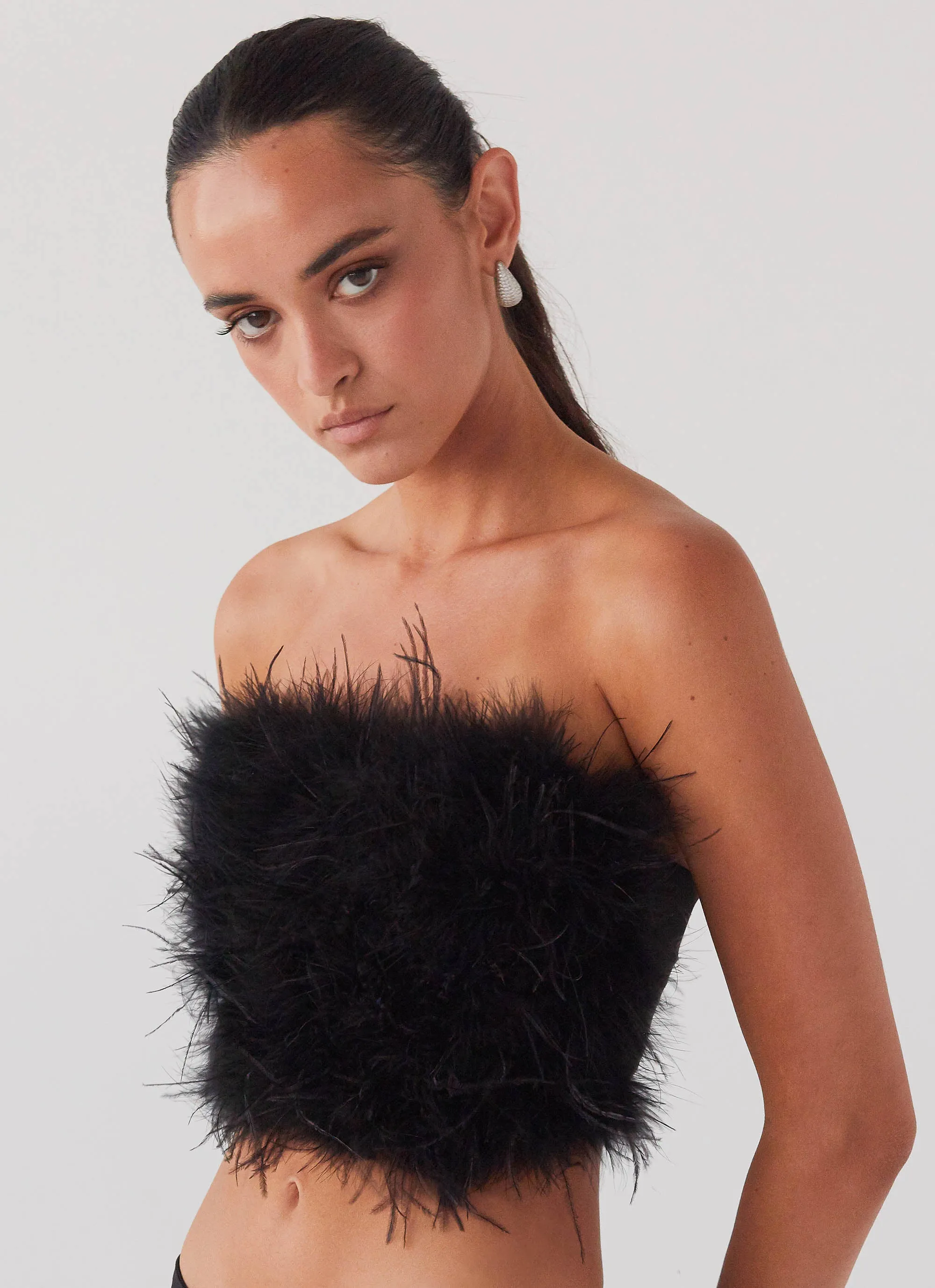 The Night Is Ours Feather Crop Top - Black