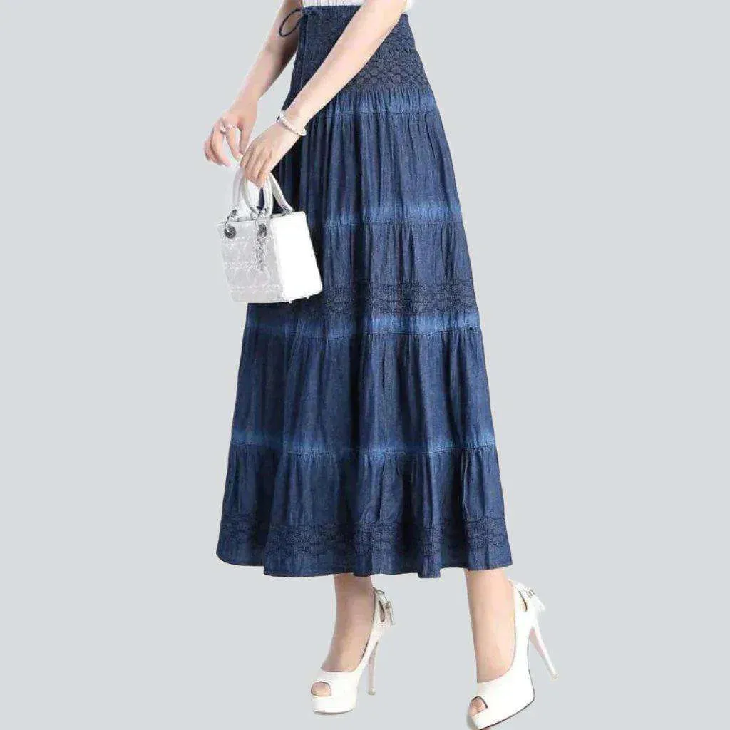 Tiered flare denim skirt