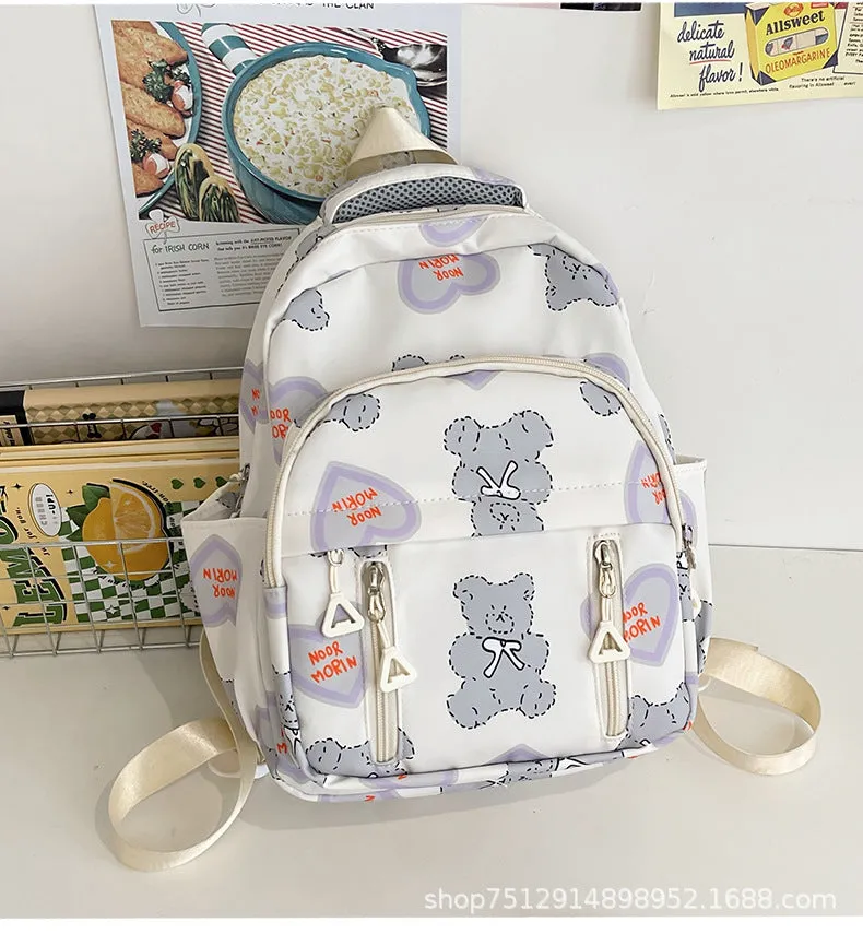 Travel Small Size Backpack Small Cute and Lightweight Small Small Backpack Bear Printing Small Bookbag Student Niche Bags