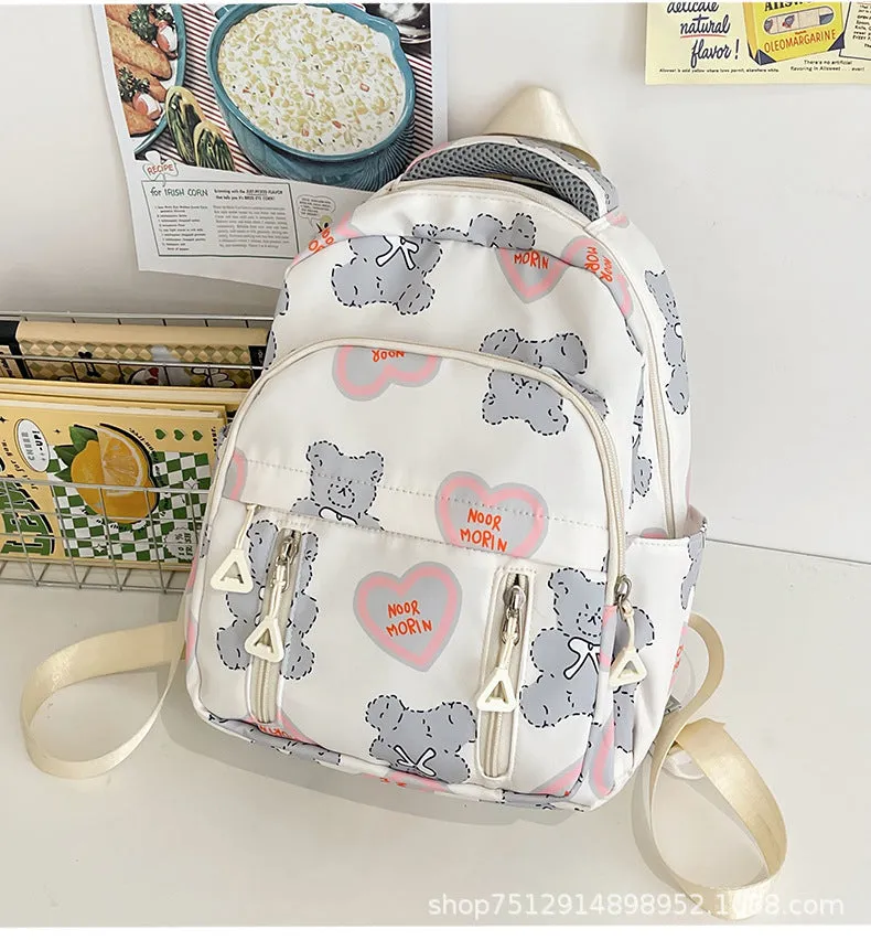 Travel Small Size Backpack Small Cute and Lightweight Small Small Backpack Bear Printing Small Bookbag Student Niche Bags