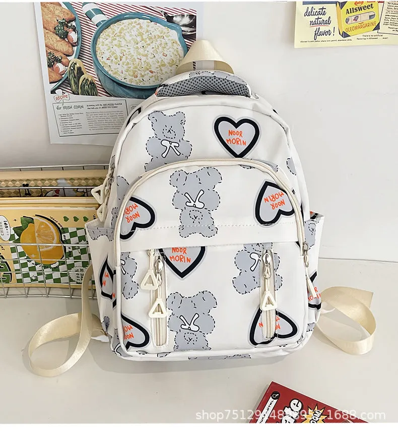 Travel Small Size Backpack Small Cute and Lightweight Small Small Backpack Bear Printing Small Bookbag Student Niche Bags