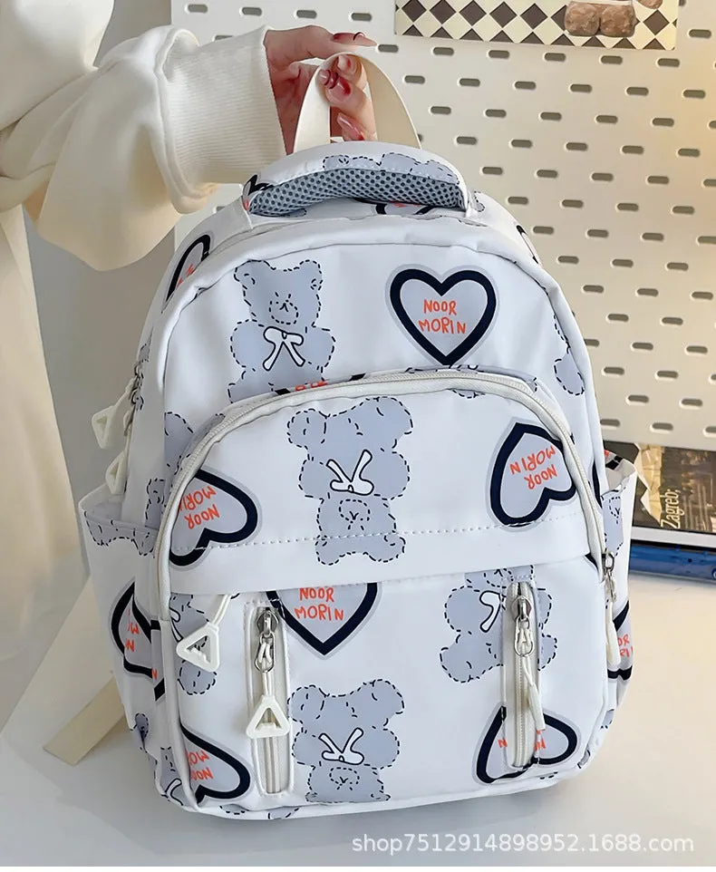 Travel Small Size Backpack Small Cute and Lightweight Small Small Backpack Bear Printing Small Bookbag Student Niche Bags