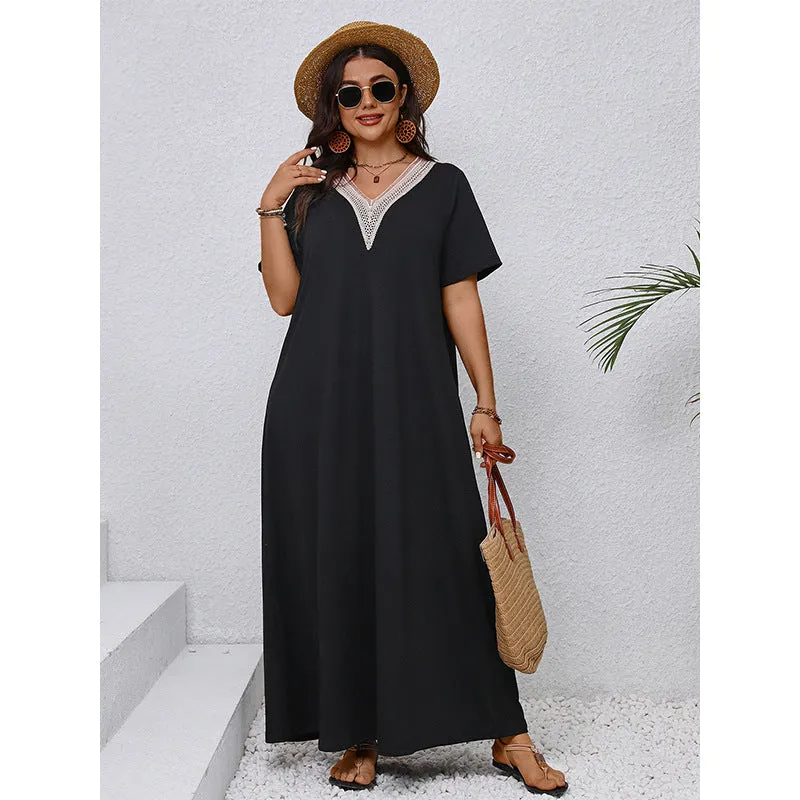 V Neck Slimming Maxi Black Dress