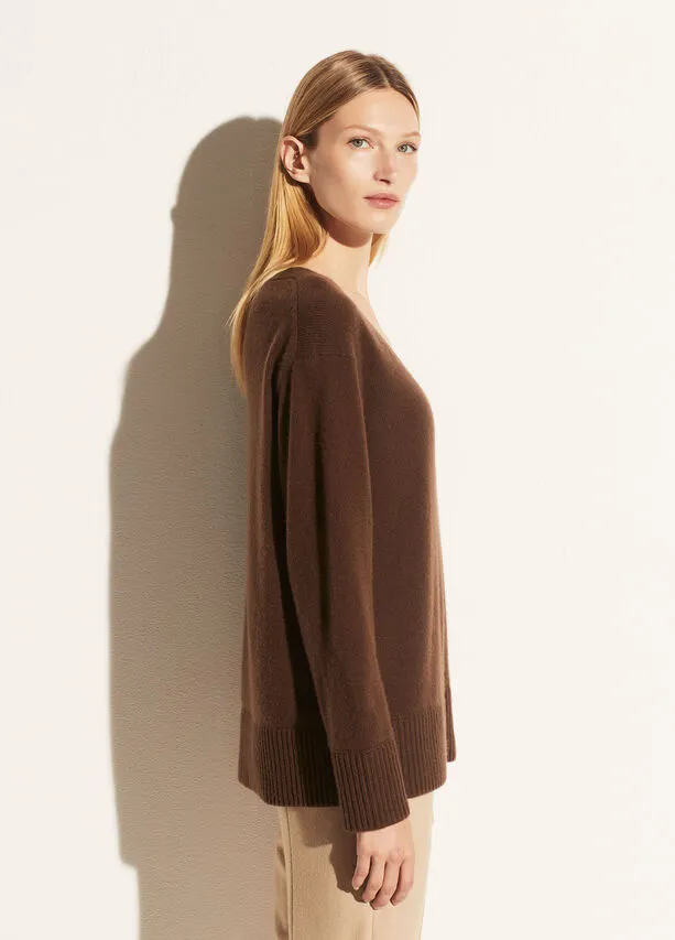 Vince - Rib Trim V-Neck Tunic in Walnut