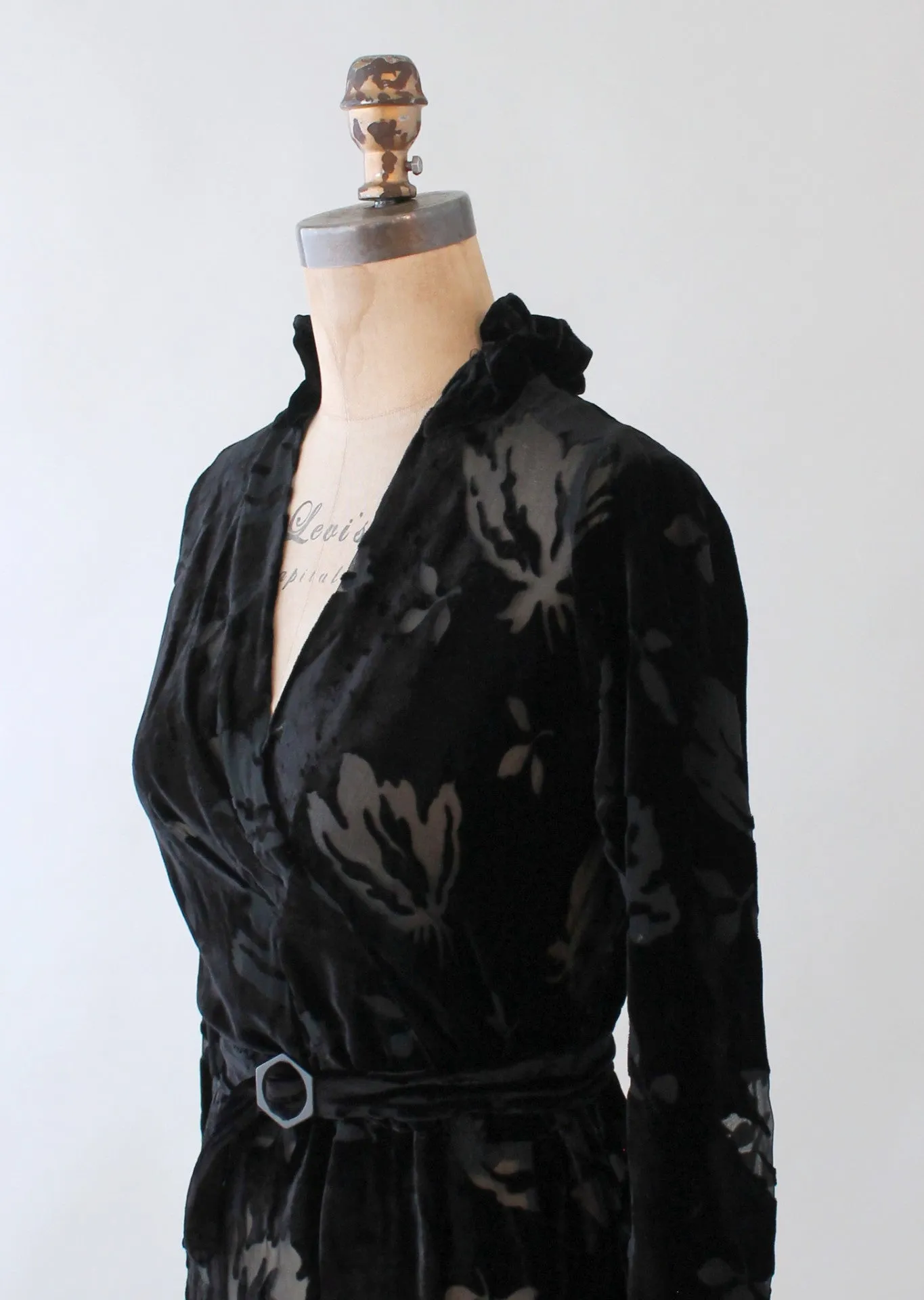 Vintage 1930s Black Burnout Velvet Dress