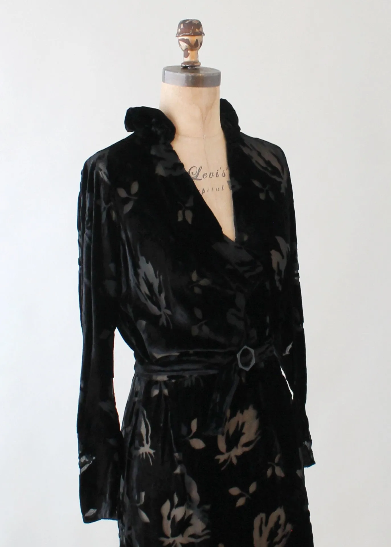 Vintage 1930s Black Burnout Velvet Dress