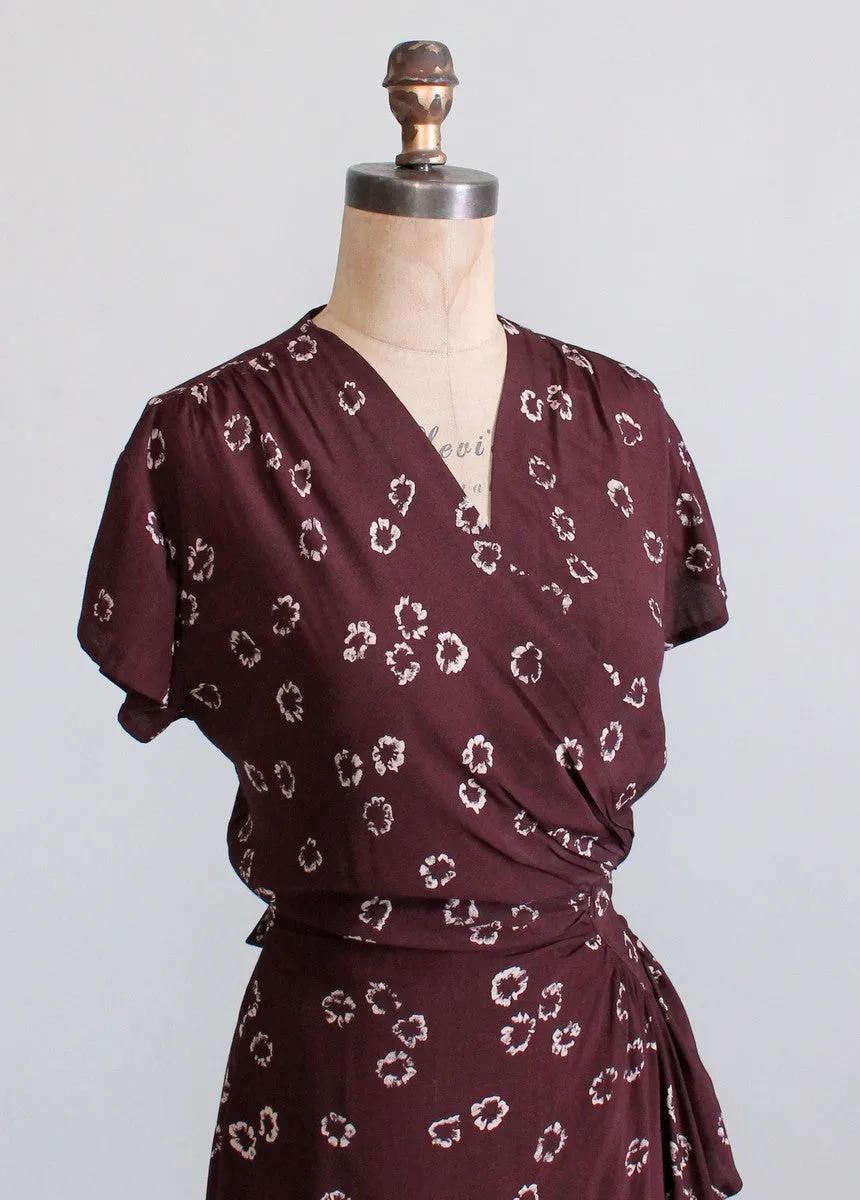 Vintage 1940s Brown Rayon Wrap Dress