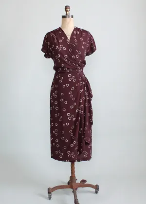 Vintage 1940s Brown Rayon Wrap Dress