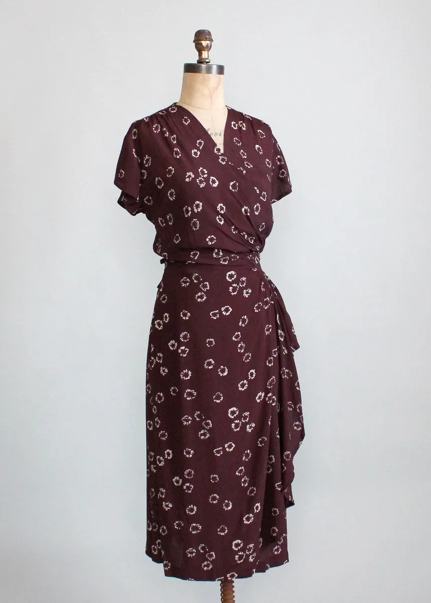 Vintage 1940s Brown Rayon Wrap Dress