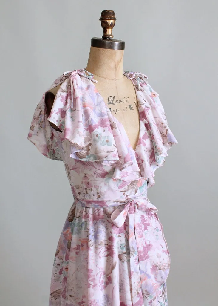 Vintage 1970s Pastel Floral Wrap Dress