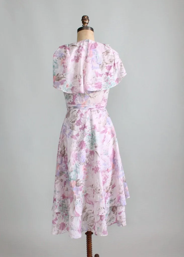 Vintage 1970s Pastel Floral Wrap Dress