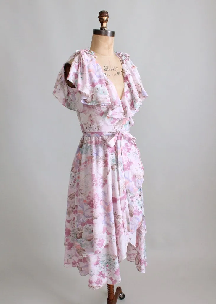 Vintage 1970s Pastel Floral Wrap Dress