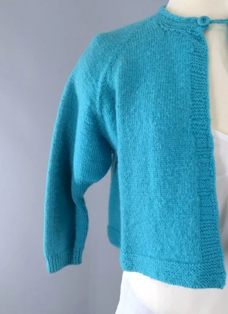 Vintage Aqua Blue Wool Cropped Cardigan Sweater