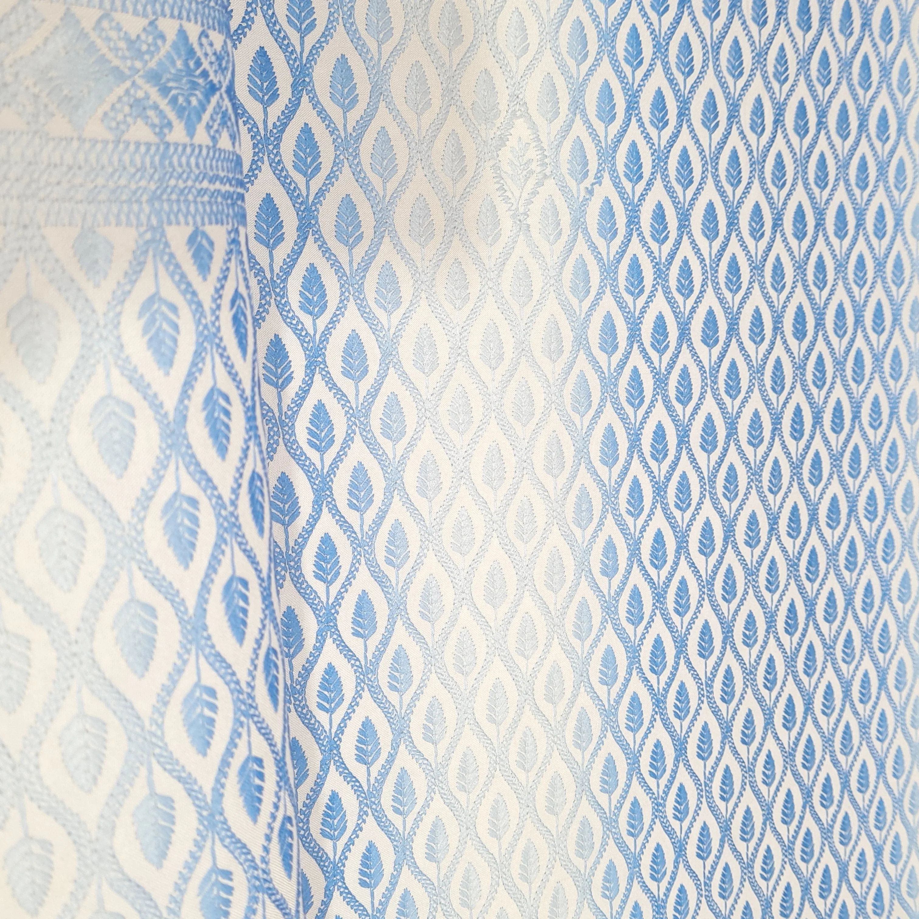 White & Blue Traditioanl Print Print Cotton Blended Fabric