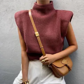 Women High Neck Sleeveless Knitting Top Sweaters