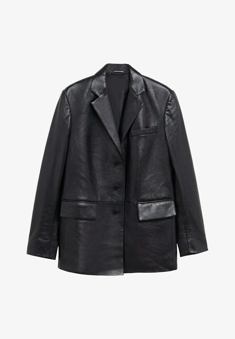 Women’s Oversized Black Leather Blazer