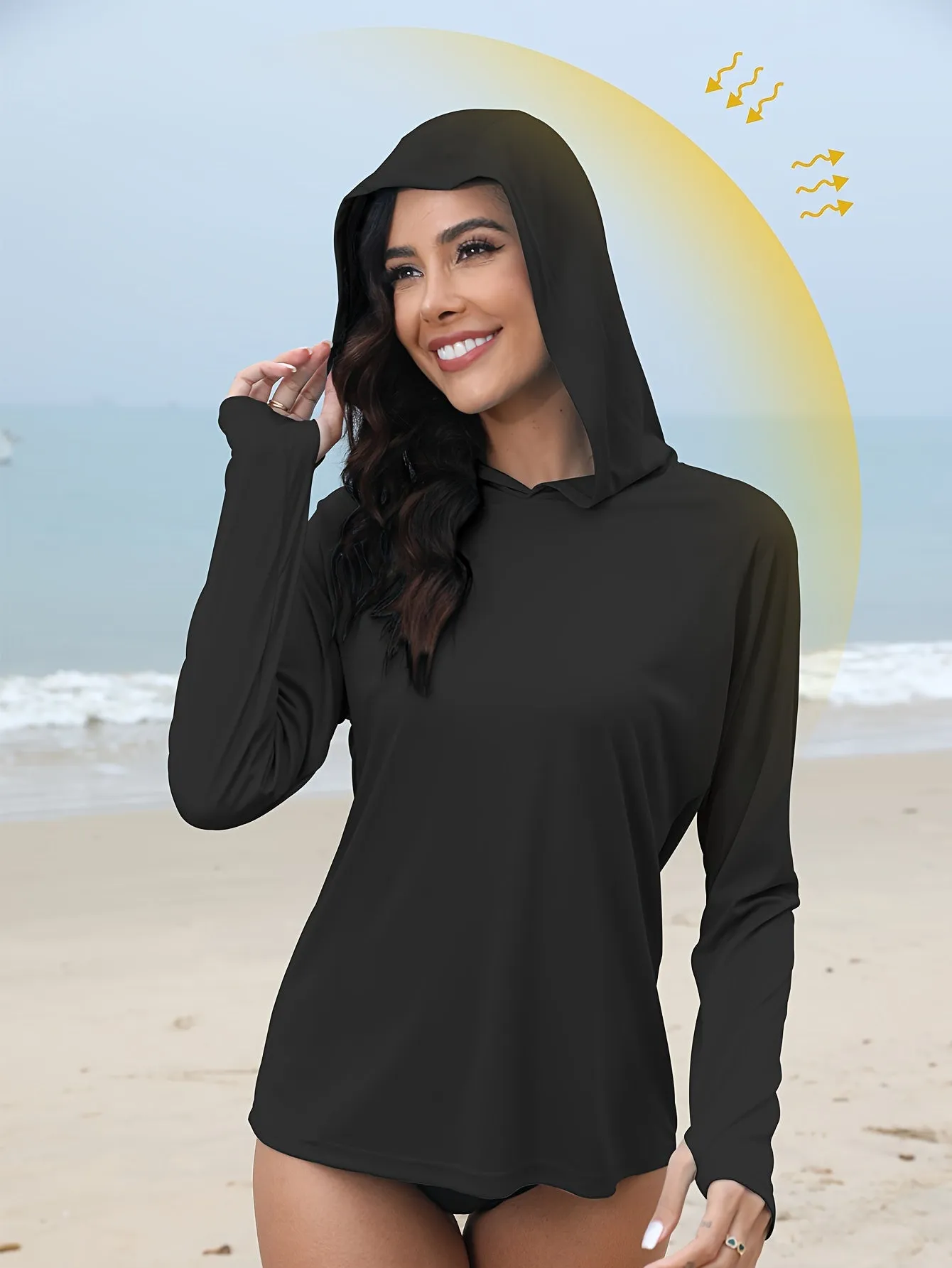 Women's UPF 50  Sun Protection Hooded Shirt - Long Sleeve, Moisture-Wicking, Quick-Drying, Breathable, Lightweight - Perfect for Hiking, Fishing, Outdoor Fitness, Running, and Casual Wear