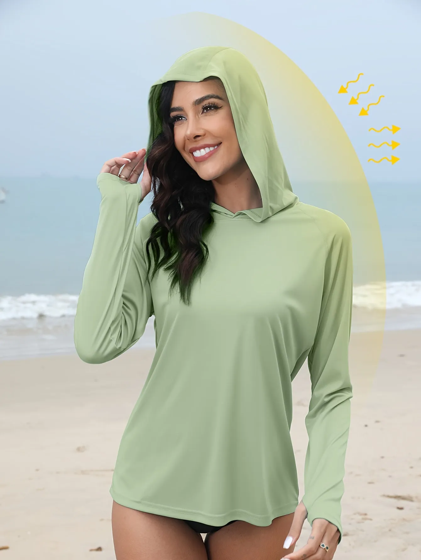 Women's UPF 50  Sun Protection Hooded Shirt - Long Sleeve, Moisture-Wicking, Quick-Drying, Breathable, Lightweight - Perfect for Hiking, Fishing, Outdoor Fitness, Running, and Casual Wear