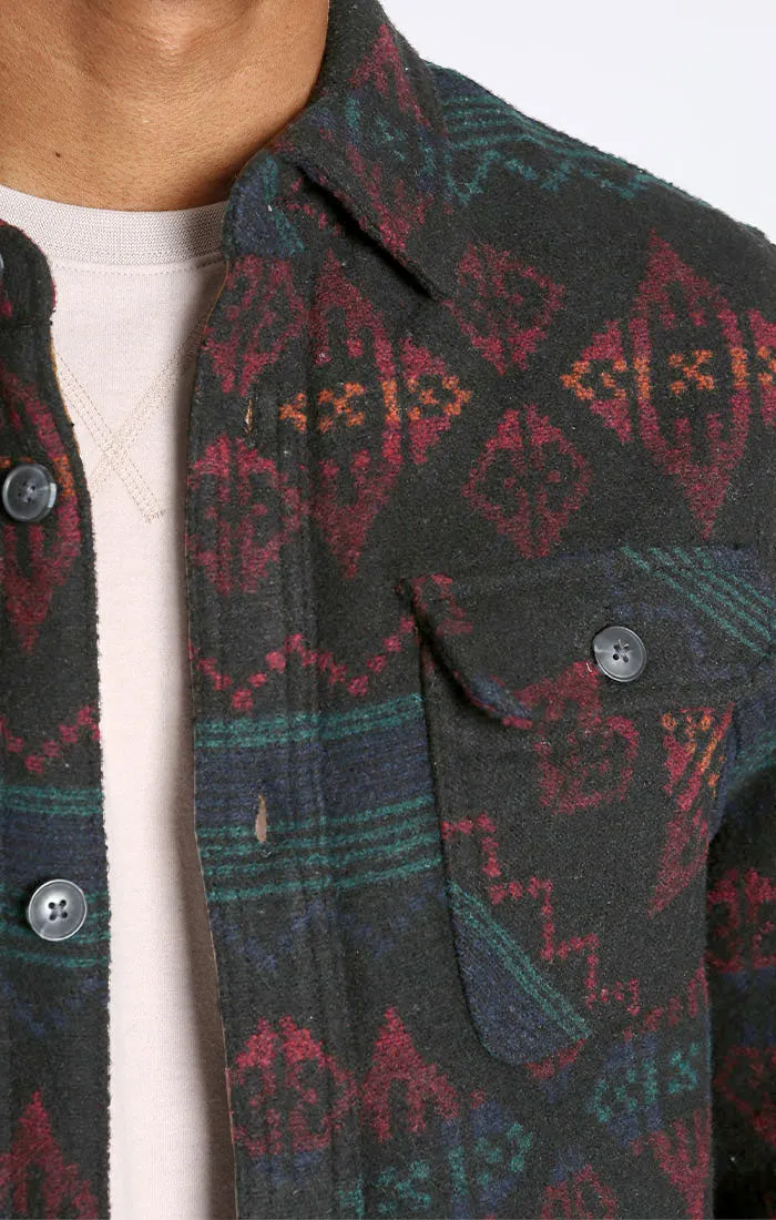 Wool Blend Patterned Shirt Jacket