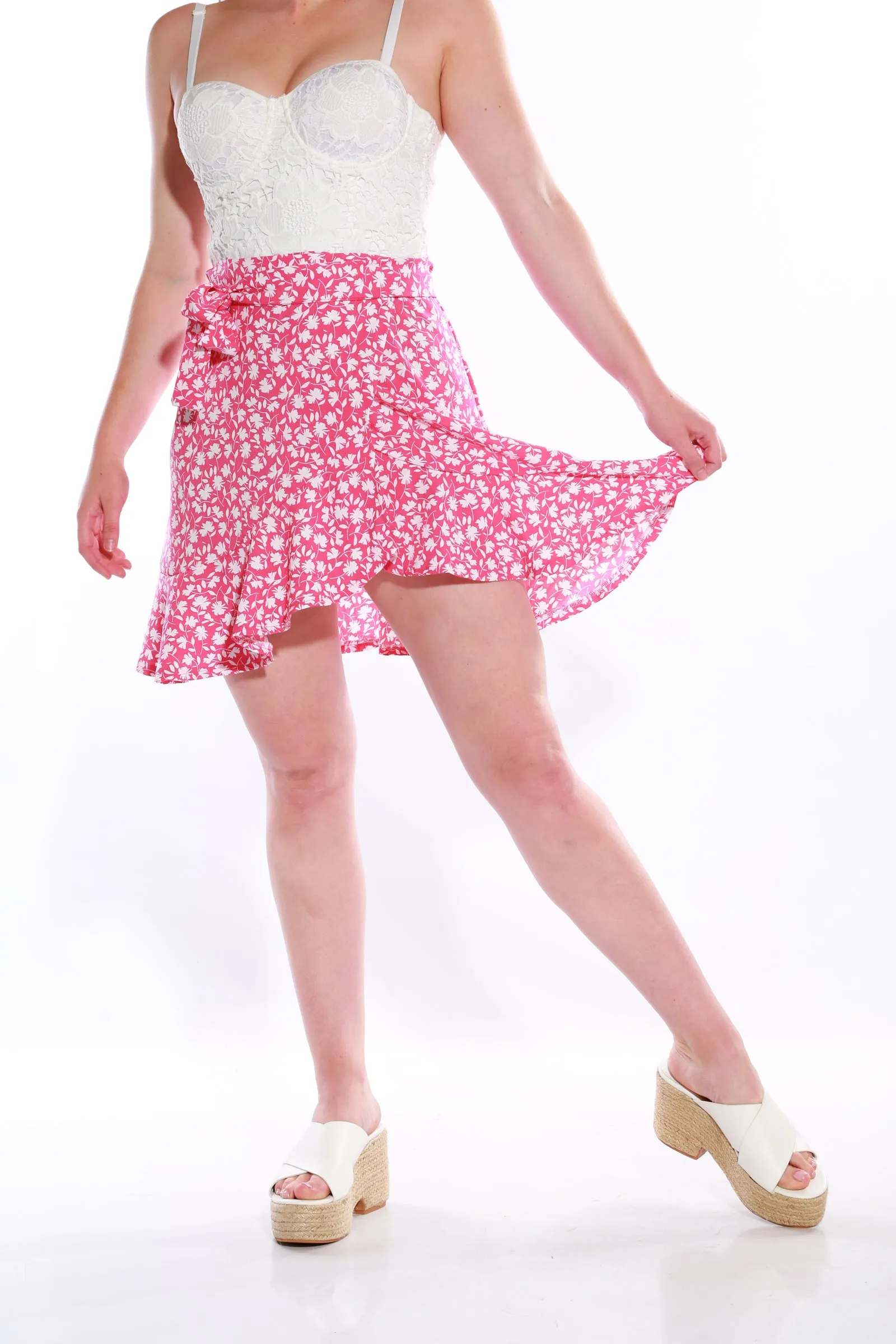 Wrap Floral short skirt - pink