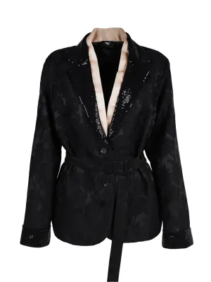 Xinyan Jacqard Belted Blazer - Black