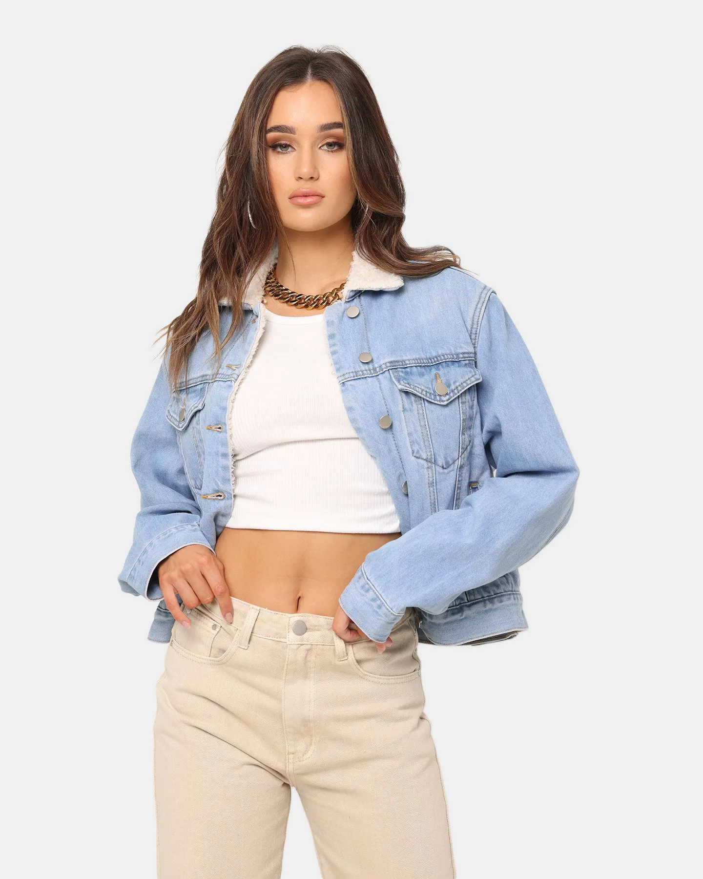 XXIII Women's KY Cropped Sherpa Jacket Blue