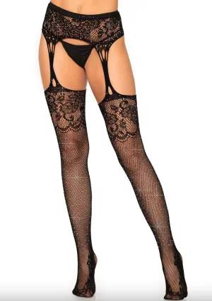 Yana Fishnet Stockings with Garter Belt - O/S (Black)