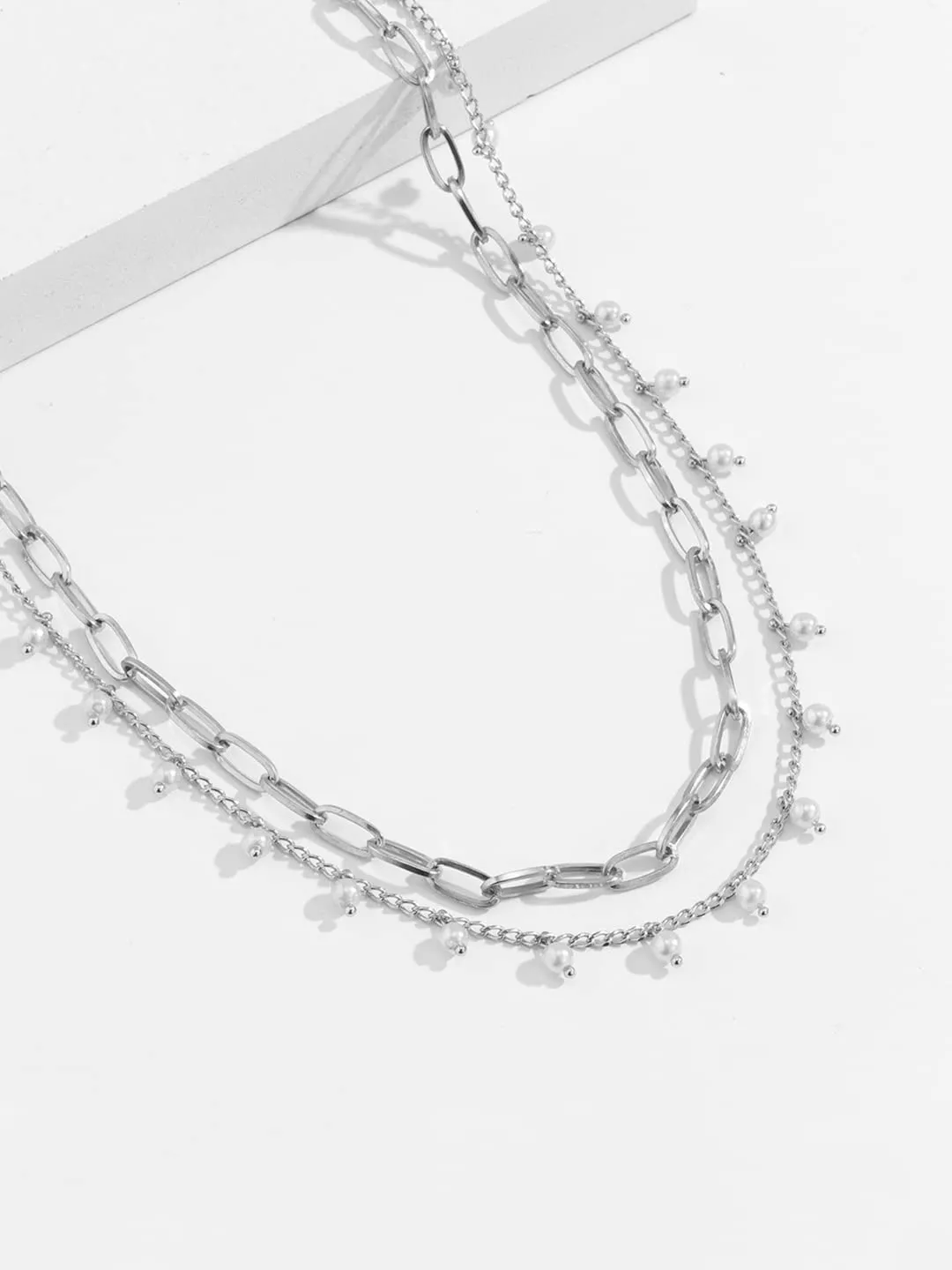 Yellow Chimes Waist Chain for Women Silver Color Pearl Studded Link Chain Waist Chain for Women and Girls