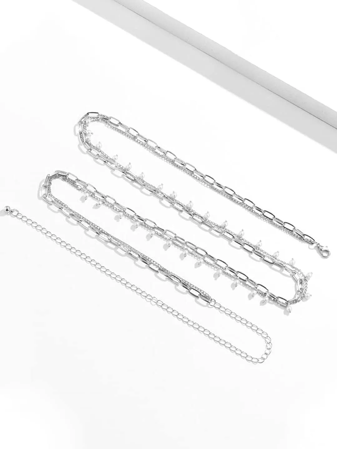 Yellow Chimes Waist Chain for Women Silver Color Pearl Studded Link Chain Waist Chain for Women and Girls