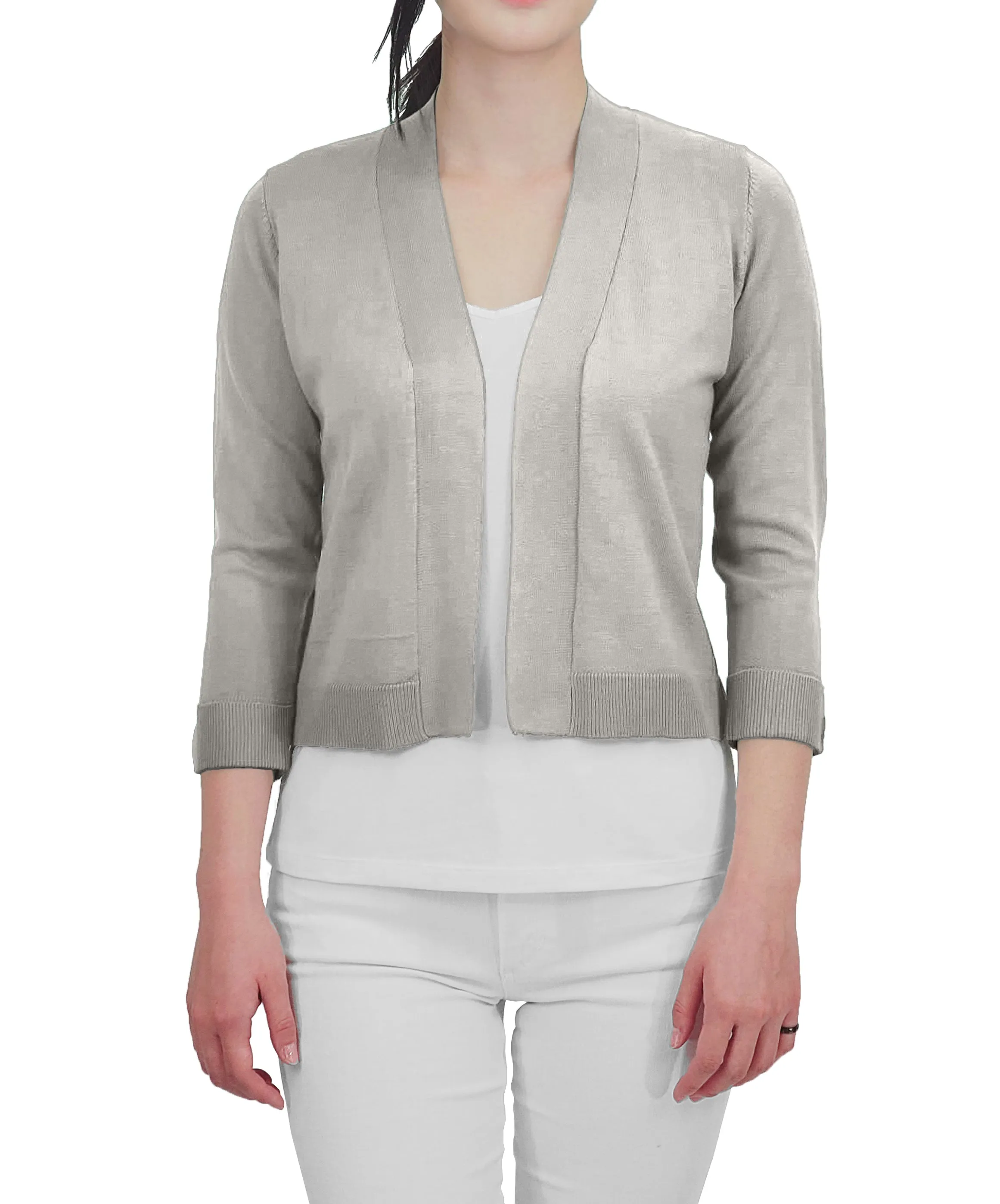 YEMAK Women's Classic 3/4 Sleeve Open Front Cropped Bolero Cardigan MK3558 (S-L)